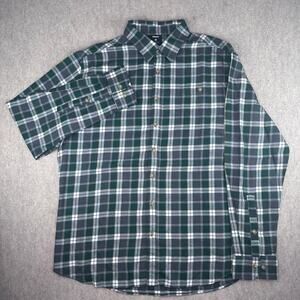Teton Gravity Research Green Gray Plaid Cotton Flannel Button Up Shirt Mens XL